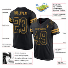 Load image into Gallery viewer, Custom Black Black-Old Gold Mesh Authentic Football Jersey