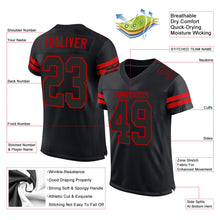 Load image into Gallery viewer, Custom Black Black-Red Mesh Authentic Football Jersey