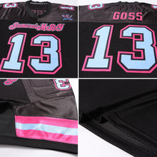 Load image into Gallery viewer, Custom Black Light Blue-Pink Mesh Authentic Football Jersey