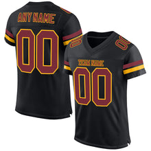 Load image into Gallery viewer, Custom Black Burgundy-Gold Mesh Authentic Football Jersey