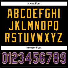 Load image into Gallery viewer, Custom Black Purple-Gold Mesh Authentic Football Jersey