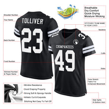 Load image into Gallery viewer, Custom Black White Mesh Authentic Football Jersey
