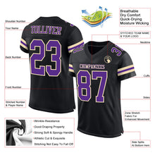 Load image into Gallery viewer, Custom Black Purple-Cream Mesh Authentic Football Jersey