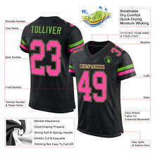 Load image into Gallery viewer, Custom Black Pink-Neon Green Mesh Authentic Football Jersey