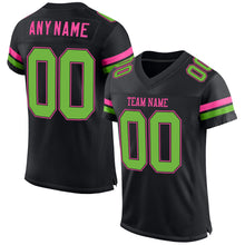 Load image into Gallery viewer, Custom Black Neon Green-Pink Mesh Authentic Football Jersey