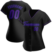 Load image into Gallery viewer, Custom Black Purple-Royal Authentic Baseball Jersey