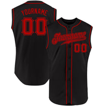 Load image into Gallery viewer, Custom Black Red Authentic Sleeveless Baseball Jersey