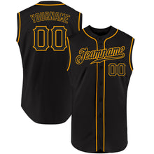 Load image into Gallery viewer, Custom Black Black-Gold Authentic Sleeveless Baseball Jersey