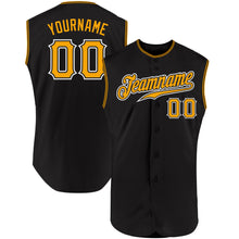 Load image into Gallery viewer, Custom Black Gold-White Authentic Sleeveless Baseball Jersey