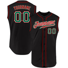 Load image into Gallery viewer, Custom Black Kelly Green-Red Authentic Sleeveless Baseball Jersey