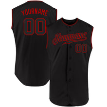 Load image into Gallery viewer, Custom Black Black-Red Authentic Sleeveless Baseball Jersey