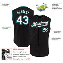 Load image into Gallery viewer, Custom Black White-Teal Authentic Sleeveless Baseball Jersey