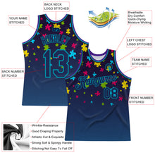 Load image into Gallery viewer, Custom Black Navy-Teal 3D Pattern Design Autism Awareness Puzzle Pieces Authentic Basketball Jersey