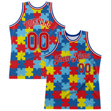 Load image into Gallery viewer, Custom Black Red-Royal 3D Pattern Design Autism Awareness Puzzle Pieces Authentic Basketball Jersey
