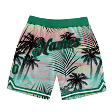 Load image into Gallery viewer, Custom Black Black-Kelly Green 3D Pattern Design Tropical Palm Leaves Authentic Basketball Shorts
