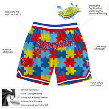 Load image into Gallery viewer, Custom Black Red-Royal 3D Pattern Design Autism Awareness Puzzle Pieces Authentic Basketball Shorts
