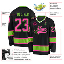 Load image into Gallery viewer, Custom Black Pink-Neon Green Hockey Jersey