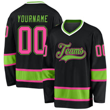 Load image into Gallery viewer, Custom Black Pink-Neon Green Hockey Jersey