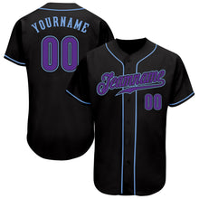 Load image into Gallery viewer, Custom Black Purple-Light Blue Authentic Baseball Jersey