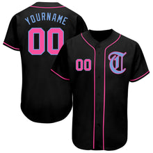 Load image into Gallery viewer, Custom Black Pink-Light Blue Authentic Baseball Jersey