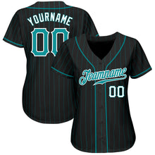 Load image into Gallery viewer, Custom Black Teal Pinstripe Teal-White Authentic Baseball Jersey