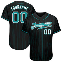 Load image into Gallery viewer, Custom Black Teal Pinstripe Teal-White Authentic Baseball Jersey