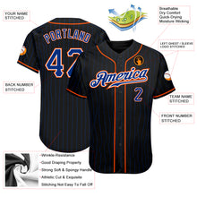 Load image into Gallery viewer, Custom Black Royal Pinstripe Royal-Orange Authentic Baseball Jersey