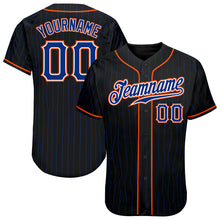 Load image into Gallery viewer, Custom Black Royal Pinstripe Royal-Orange Authentic Baseball Jersey