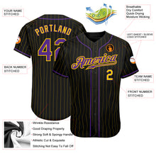 Load image into Gallery viewer, Custom Black Gold Pinstripe Purple-Gold Authentic Baseball Jersey