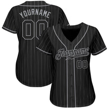 Load image into Gallery viewer, Custom Black Gray Pinstripe Black-Gray Authentic Baseball Jersey