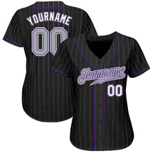 Load image into Gallery viewer, Custom Black Gray Pinstripe Gray-Purple Authentic Baseball Jersey