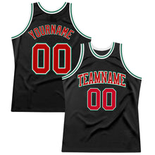 Load image into Gallery viewer, Custom Black Red-Kelly Green Authentic Throwback Basketball Jersey