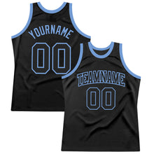 Load image into Gallery viewer, Custom Black Black-Light Blue Authentic Throwback Basketball Jersey
