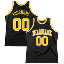 Load image into Gallery viewer, Custom Black Gold-White Authentic Throwback Basketball Jersey