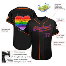 Load image into Gallery viewer, Custom Black Purple-Orange Rainbow Colored Heart For World Pride LGBT Authentic Baseball Jersey