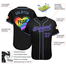 Load image into Gallery viewer, Custom Black Purple-Light Blue Rainbow Colored Heart For Pride Love Is Love LGBT Authentic Baseball Jersey