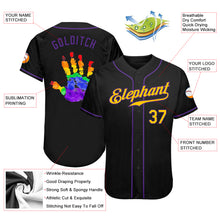 Load image into Gallery viewer, Custom Black Gold-Purple Rainbow Colored Hand For Pride LGBT Authentic Baseball Jersey