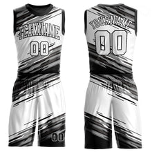 Load image into Gallery viewer, Custom Black White-Gray Round Neck Sublimation Basketball Suit Jersey