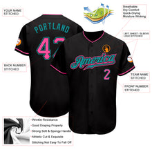Load image into Gallery viewer, Custom Black Pink-Teal Authentic Baseball Jersey