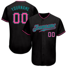 Load image into Gallery viewer, Custom Black Pink-Teal Authentic Baseball Jersey