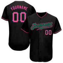 Load image into Gallery viewer, Custom Black Pink-Kelly Green Authentic Baseball Jersey