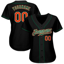 Load image into Gallery viewer, Custom Black Orange-Kelly Green Authentic Baseball Jersey
