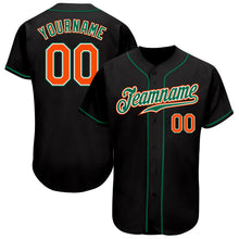Load image into Gallery viewer, Custom Black Orange-Kelly Green Authentic Baseball Jersey