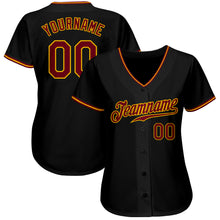 Load image into Gallery viewer, Custom Black Crimson-Gold Authentic Baseball Jersey