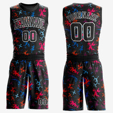 Load image into Gallery viewer, Custom Black Black-Light Blue Round Neck Sublimation Basketball Suit Jersey