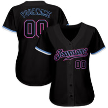 Load image into Gallery viewer, Custom Black Black Light Blue Pink-White Authentic Baseball Jersey