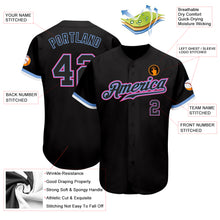 Load image into Gallery viewer, Custom Black Black Light Blue Pink-White Authentic Baseball Jersey