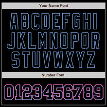 Load image into Gallery viewer, Custom Black Black Light Blue Pink-White Authentic Baseball Jersey