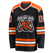 Load image into Gallery viewer, Custom Black Orange-White Hockey Jersey