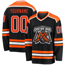 Load image into Gallery viewer, Custom Black Orange-White Hockey Jersey
